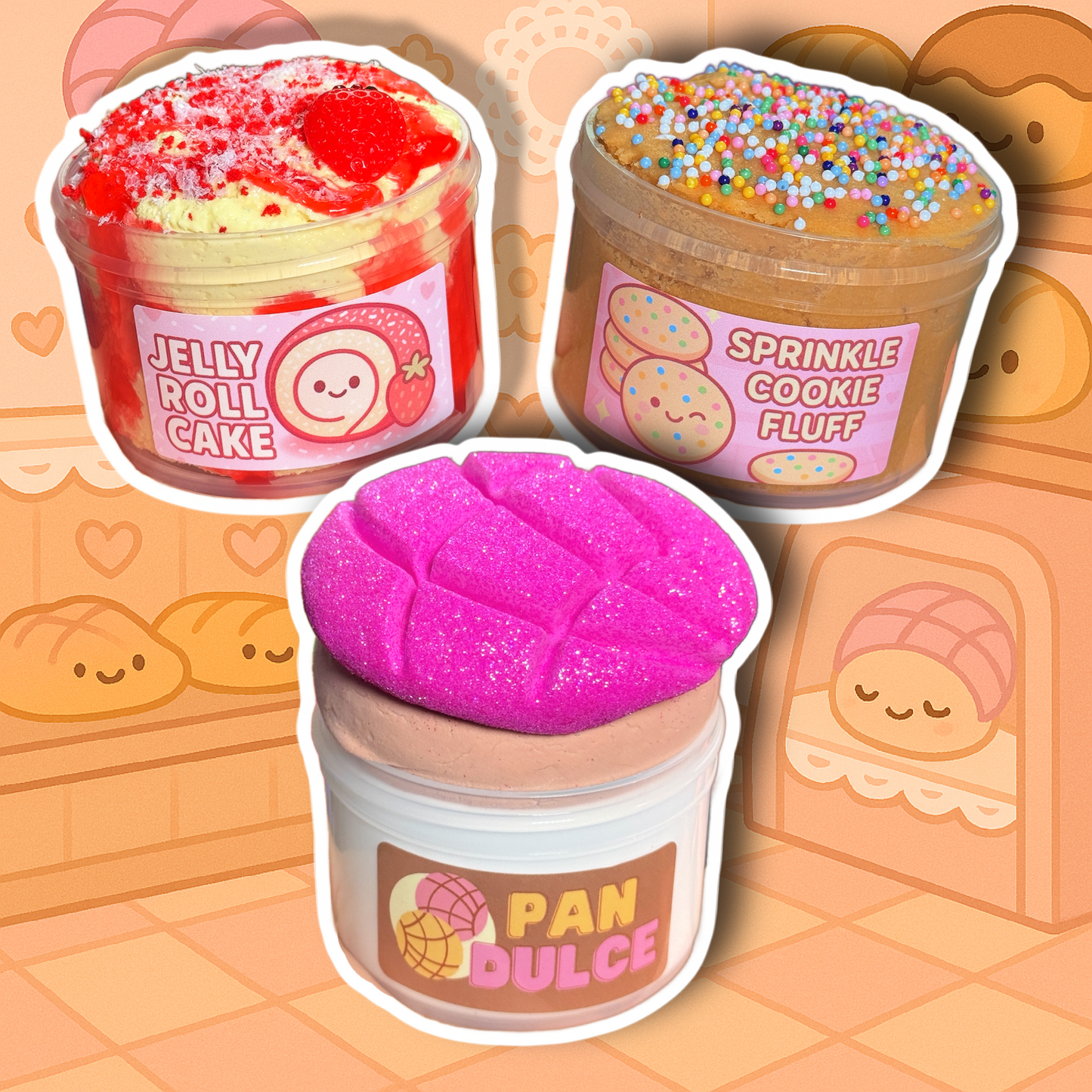 NEW Panaderia Slime Trio! Pan Dulce, Jelly Roll Cake, Sprinkle Cookie Fluff
