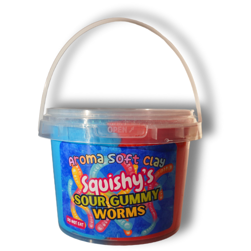 Sour Gummy Worms Aroma Soft Clay Bucket